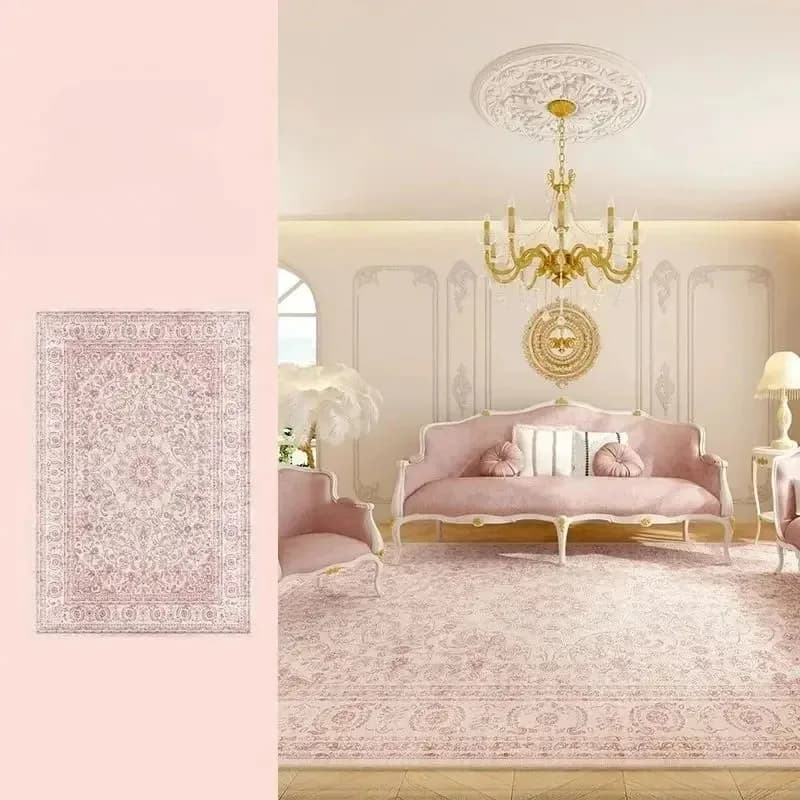 Luxury Bright Pink Living Room Carpet High-end Persian Bedside Tablet High-end Retro Velvet Floor Mat in wide area ». »