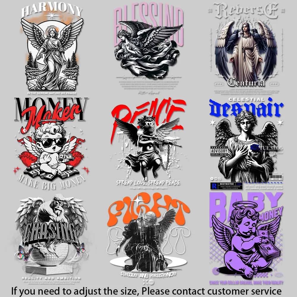 Patch per trasferimento termico Edgy Angel & Guns - Nero/Bianco/Rosso termoadesivo fai-da-te per magliette Applicazione rapida, stile istantaneo