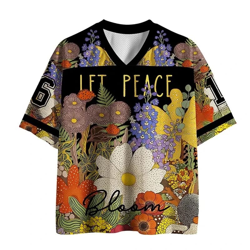T-shirt Larga con Scollo a V Stile Giapponese con Stampa Floreale 3D, Asciugatura Rapida, per Sport Outdoor e Street Style, Collezione Estiva 2026