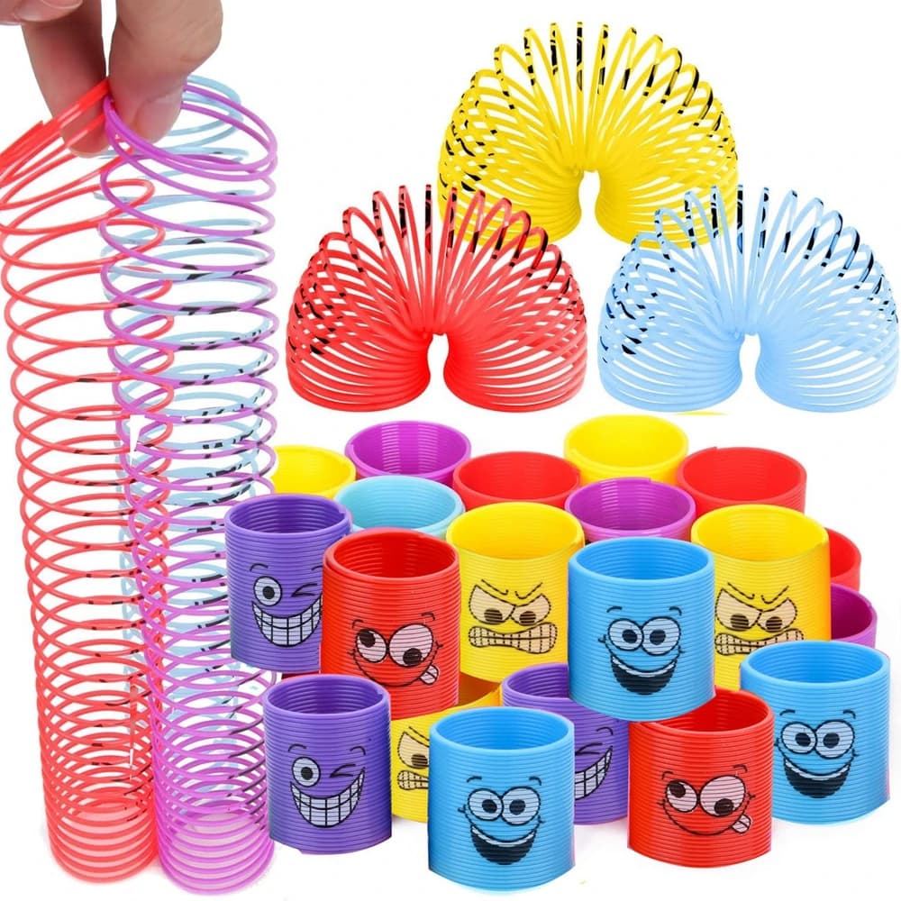 12 pezzi per bambini ragazze ragazzi volto sorridente primavera arcobaleno magico agitarsi antistress molle a spirale mini giocattoli sfusi bomboniere giocattoli
