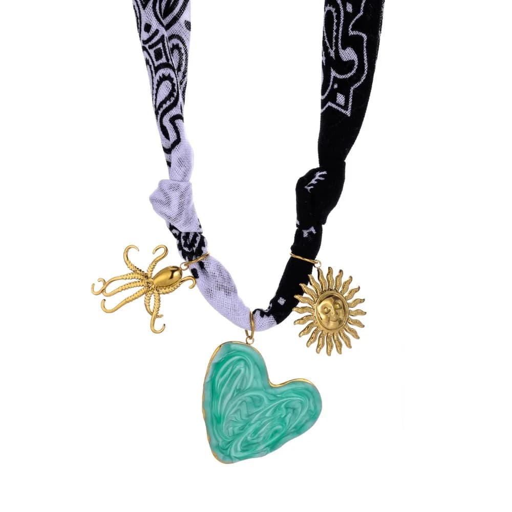 Collana a Catena con Sciarpa Floreale Personalizzata, Perline, Stile Etnico, Cordino in Nylon, Girocollo, Accessori Gioiello, Ciondoli a Tema Organismi Marini