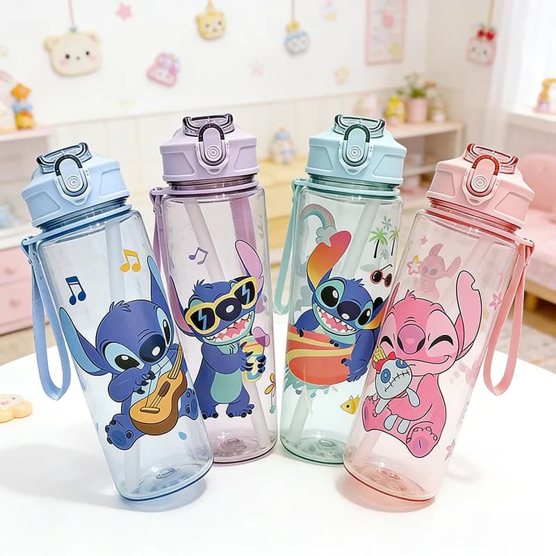 Borraccia Portatile Stitch Angel Pop-Up con Cannuccia, Antigoccia, per Sport all'Aperto, Tazza Sippy, Regalo di San Valentino per la Fidanzata
