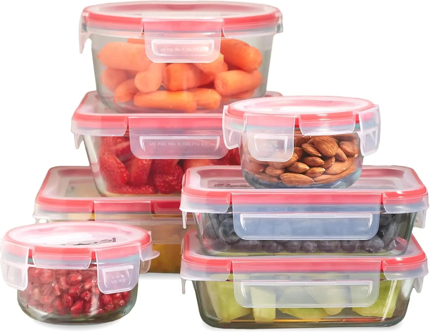 Set di 7 Contenitori in Vetro per Alimenti con Coperchi Ermetici Antiperdita, Senza BPA, Adatti per Preparazione Pasti, Congelatore, Lavastoviglie e Microonde