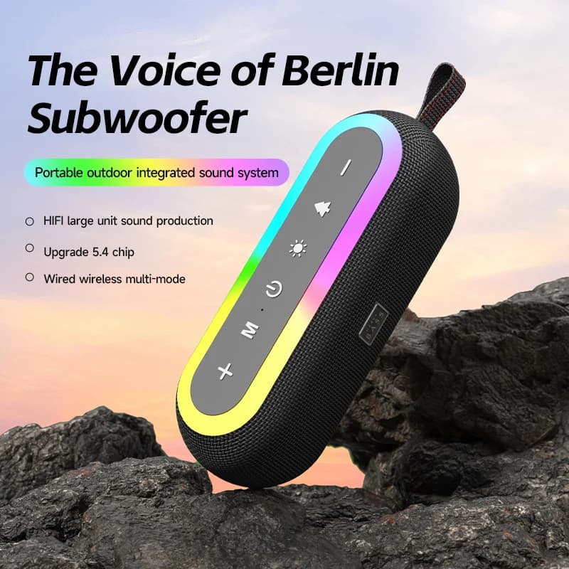 Altoparlanti Bluetooth Stereo Portatili Heavy BASS-12 per Casa e Campeggio, Subwoofer Wireless da 10W con Luce RGB Colorata