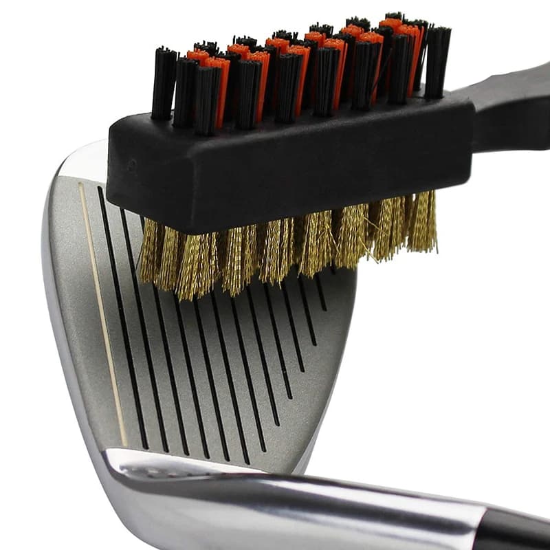 Pulitore per scanalature per spazzole per mazze da golf Strumenti per la pulizia su due lati, spazzole portatili in nylon leggero in metallo per scarpe da palline da golf