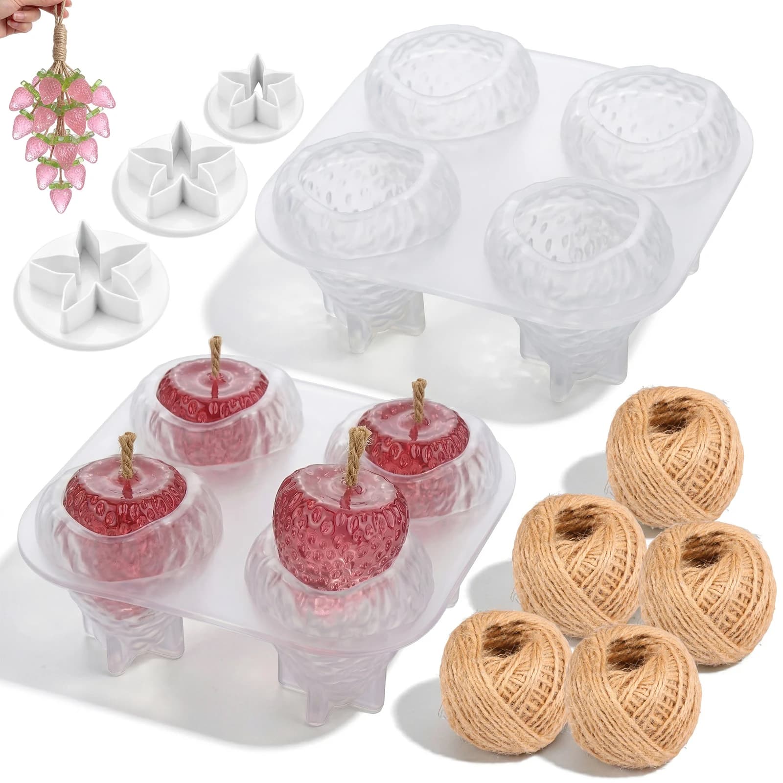 2pc 3D Strawberry Aromatherapy Candle Silicone Mold DIY Handmade Romantic Scented Soap Craft Resin Mold Home Decor Birthday Gift