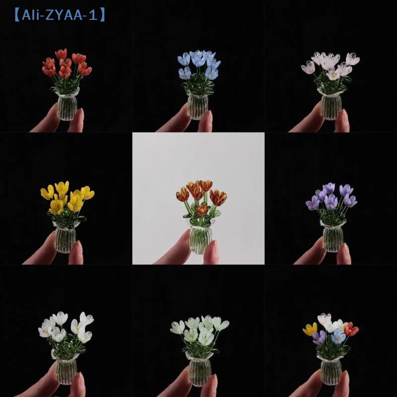 6/7Pcs Realistic Glass Flower Artificial Simulation Plants for Home Decoration and Creative Gift Ideas