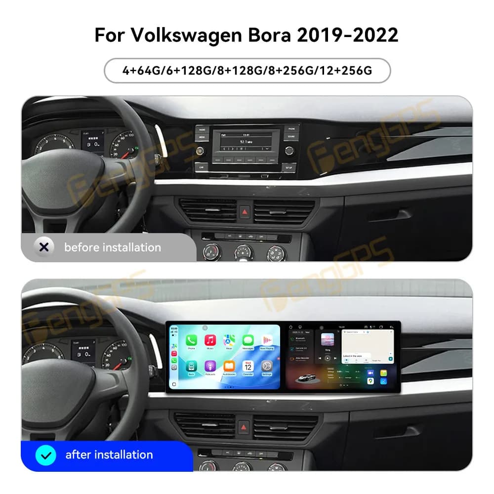 Dual Screen 10.1 Inch Android 15 Car Radio CarPlay For Volkswagen Bora 2019-2022 Touch Screen Multimedia Player Head Unit DSP