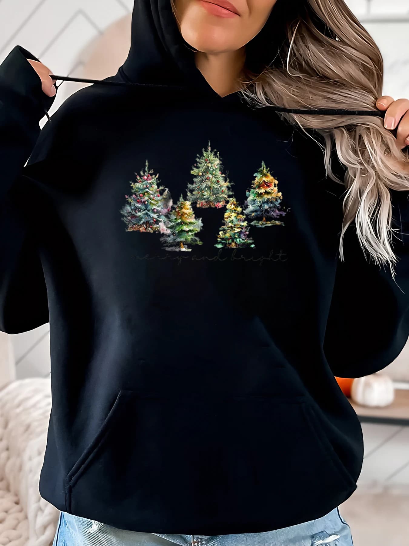 Christmas Canes in stocking Print Christmas Hoodie Women Casual Clothing Black Plus Size