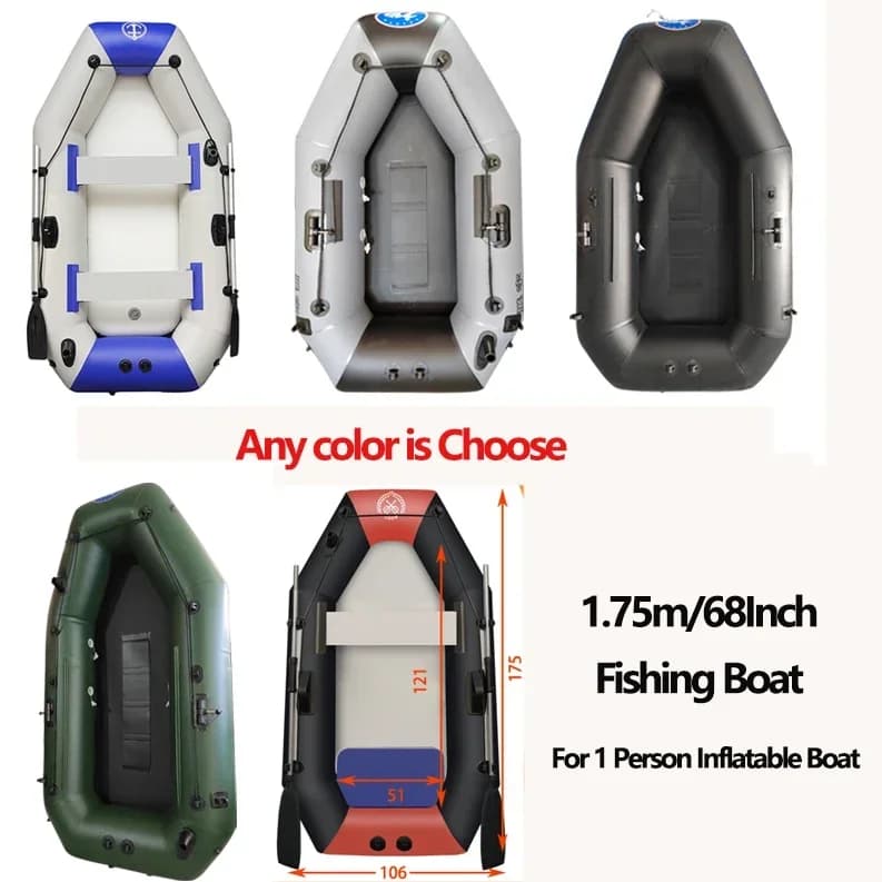 Nuovo set di kayak gonfiabile in PVC da 1,75 m, canoa da pesca singola, barca sportiva resistente all'usura per adulti con pagaie, pompa, borsa per il trasporto, strumenti