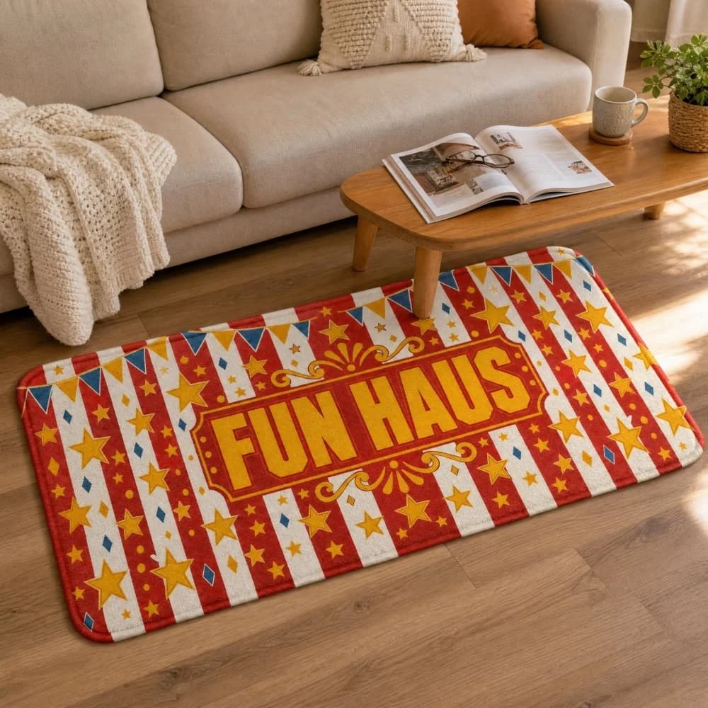 Retro Carnival Star Stripe Flannel Long Runner Rug, Decorative Non Slip Doormat,Indoor Living Room Kitchen Corridor Floor Carpet