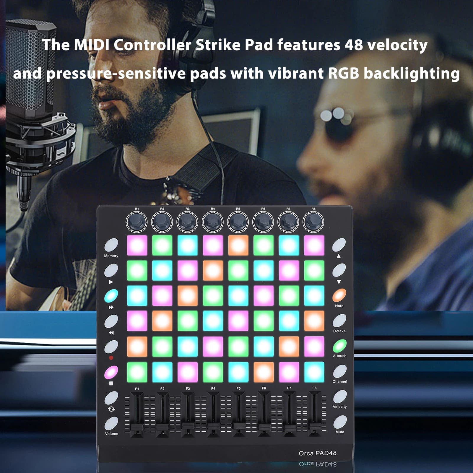 MIDI Controller Drum Pad 48 RGB Backlit Velocity Sensitive Pads 8 Knobs 8 Sliders 16 Function Buttons USB Portable MIDI Pad