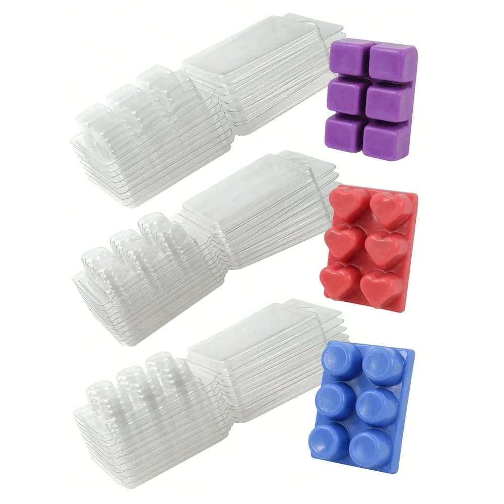 10 piece wax casting mold, clam shell mold for wax casting, 6 cavity square transparent plastic cubic tray, used to make candles and soap