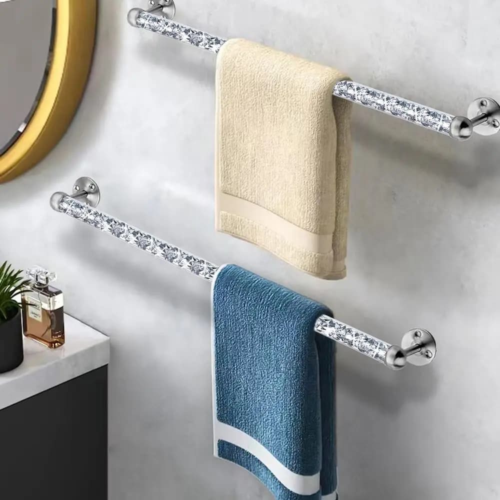 Set di 2 portasciugamani in vetro diamantato, portasciugamani da parete, per asciugamani da bagno e da mani, 21