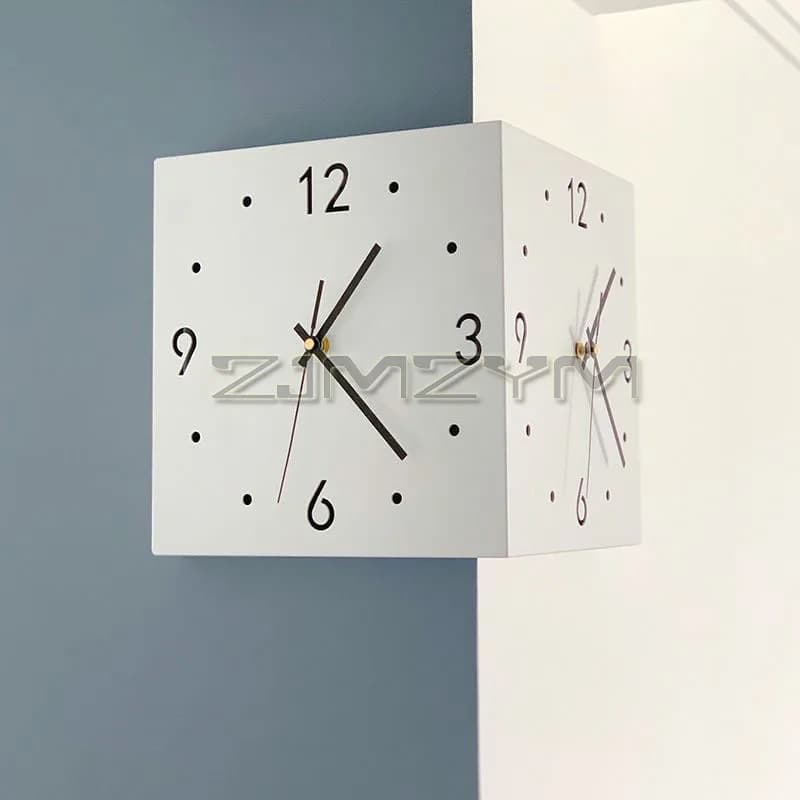 Double-Sided Wall Creative Square Wall Clock Modern Living Room 3D Metal Clock No Drill Fashion Angle Clock Modern Design