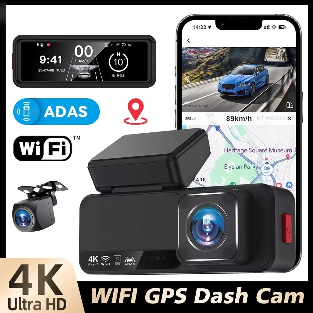 4K Dash Cam Front and Rear WiFi GPS 3.2in Night Vision ADAS Warning Recorder