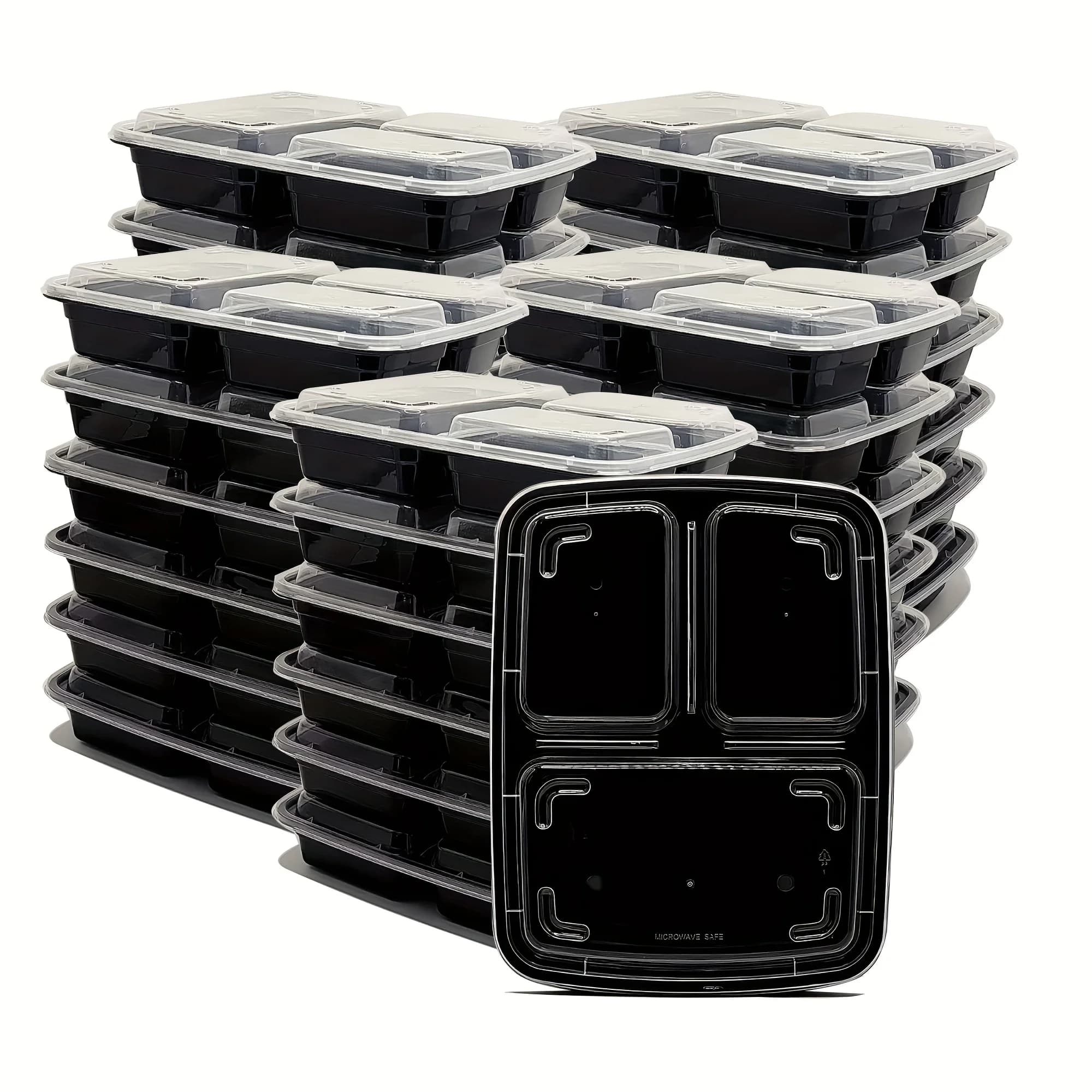 300 contenitori per la preparazione dei pasti, 150 pezzi, contenitori per la conservazione degli alimenti a 3 scomparti con coperchi, Bento Box, senza BPA, impilabili (38 Oz)