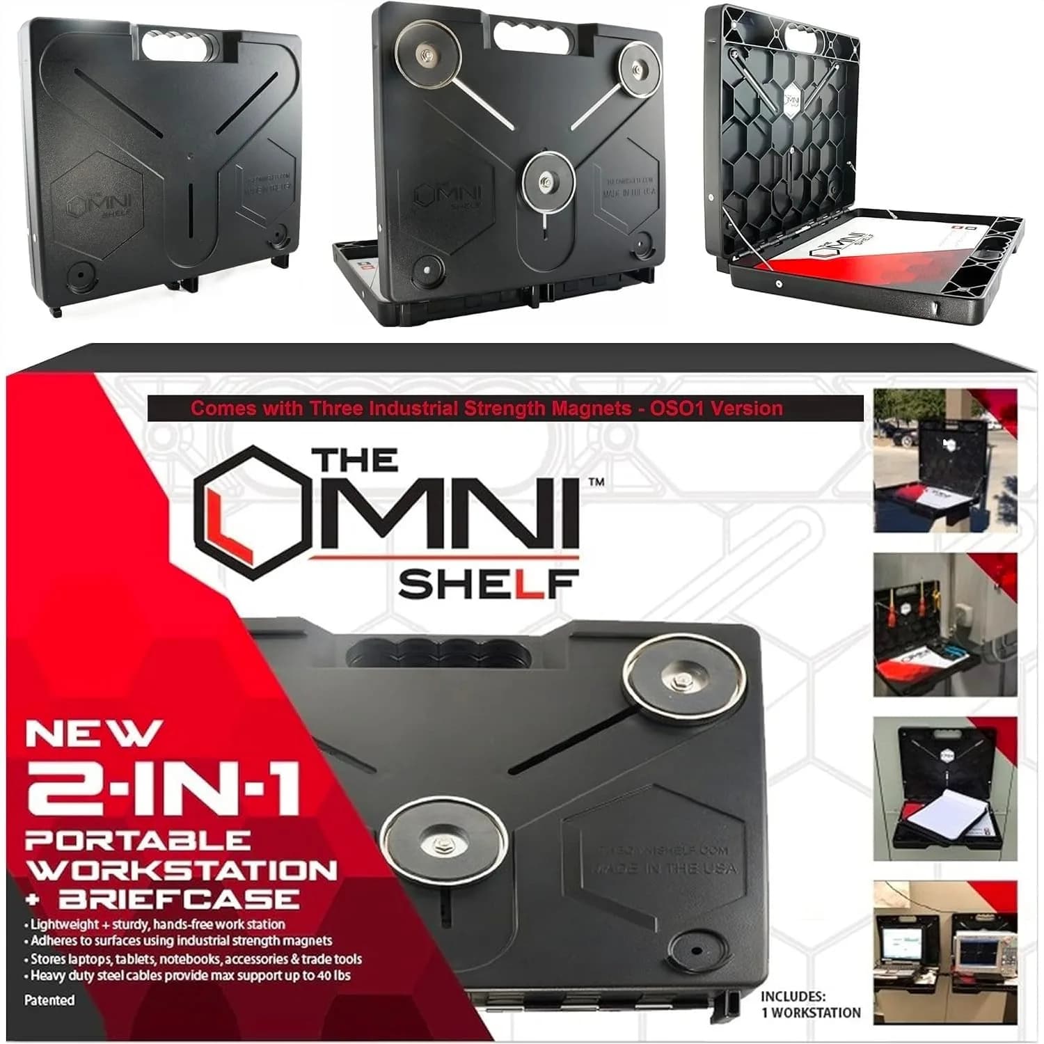 Portable Workstation with Magnetic Toolbox, Laptop Stand, 50 lb Capacity, Hands Free, Attaches to HVAC, Trucks, Walls
