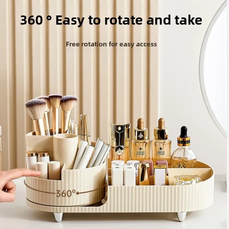 Rotating Cosmetic Organizer Large Size Table Rotating Pens Makeup Brushes Cosmetic Case with Dust Blow for Lipstick