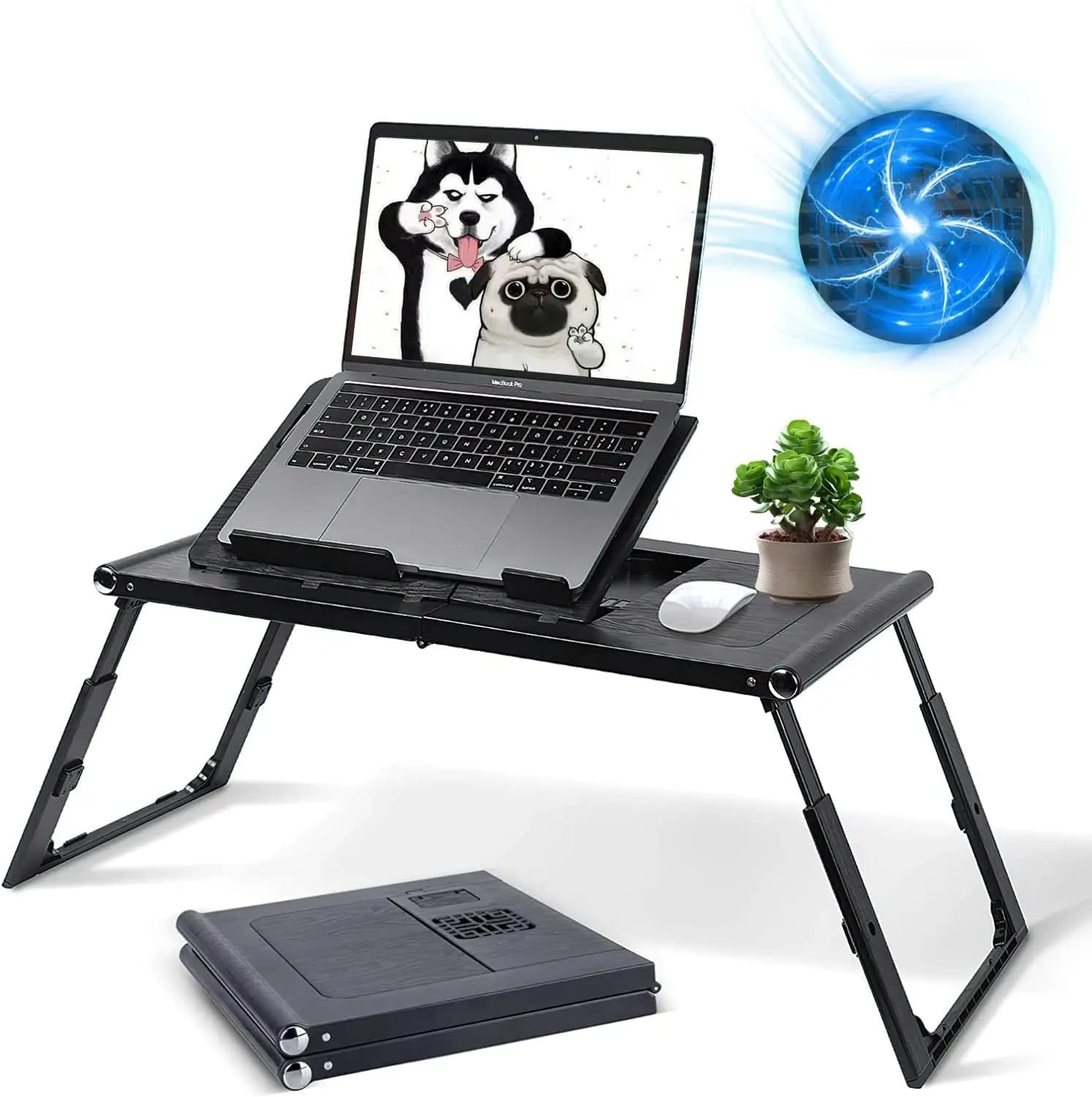 Tavolino per Laptop da Letto - Vassoio Pieghevole con Ventole USB Interne, Supporto per Tablet Regolabile in Altezza e Angolazione, Tavolino per Colazione