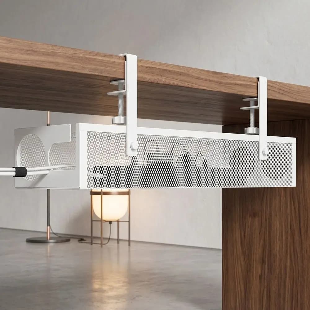 Carbon Steel Under Desk Wire Management Tray Space Saving No Drilling Data Wire Storage Rack with Clamp Metal Cable Tray