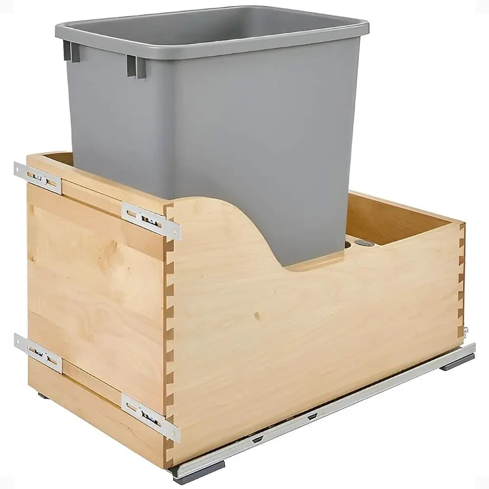 Cestino Estraibile Singolo da 35 Qt con Telaio in Legno da 12 Pollici - Contenitore Grande per Rifiuti Domestici e Riciclo