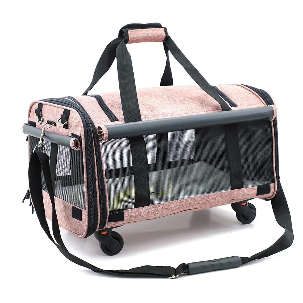 Borse da viaggio per animali domestici facili da trasportare con ruote per borsa da trasporto per animali domestici con finestra in rete per cani e gatti