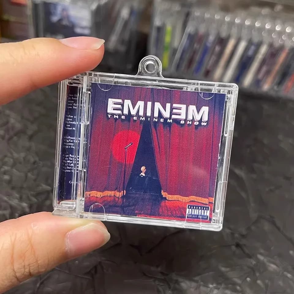 Hip hop Slim Shady MINI Music CD NFC Keychain Play Song The Eminem Show Album Key ring Cosplay Pendant Acrylic DIY Necklace Gift