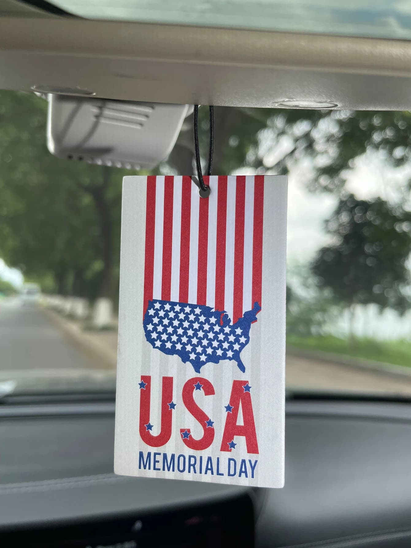 USA Memorial Day Patriotic Hanging Car Air Freshener, American Map Flag Scent Card, Natural Plant Extract, Alcohol‑Free, 60‑90 D