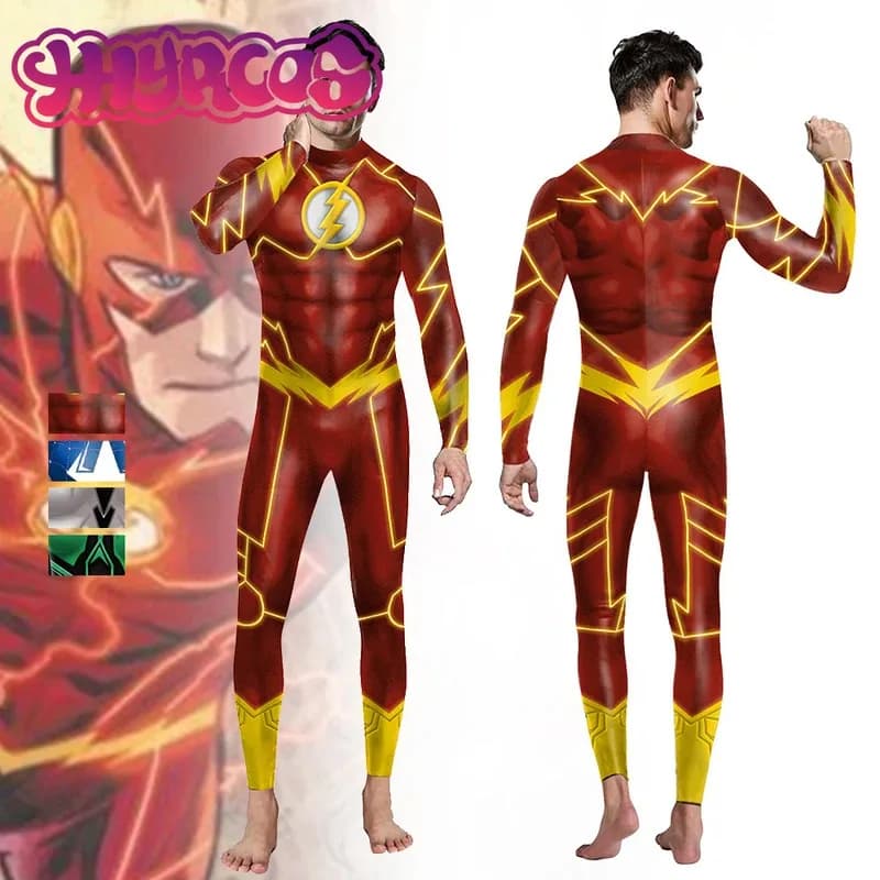 2025 Nuovo Halloween 3D Stampa Flash Cosplay Punto Costume Rosso Flash Barry Cosplay Allen Costume Rosso Zentai Tuta Con Maschera F