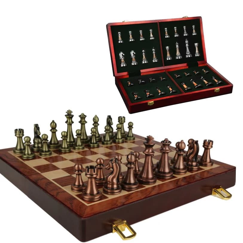 Set di scacchi magnetici di lusso in legno Set di pezzi in rame puro Set di scacchi in legno pieghevole portatile fatto a mano