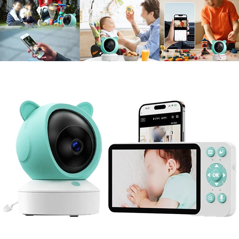 Baby monitor con schermo IPS HD da 5 pollici, per telecomando dell'app Tuya, citofono bidirezionale, telecamera di monitoraggio per bambini da interno