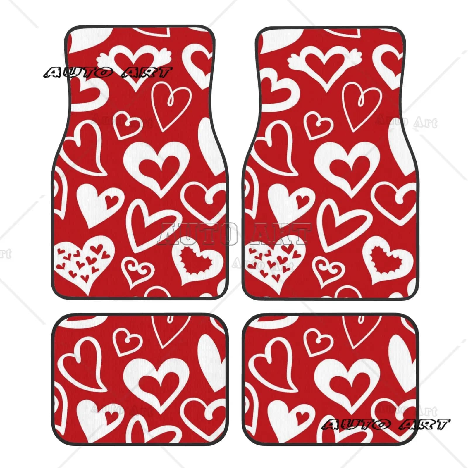 Set di tappetini per auto personalizzati con stampa rossa di San Valentino a forma di cuore Set di tappeti anteriori e posteriori Set da 4 pezzi adatto a tutti i tappetini per auto