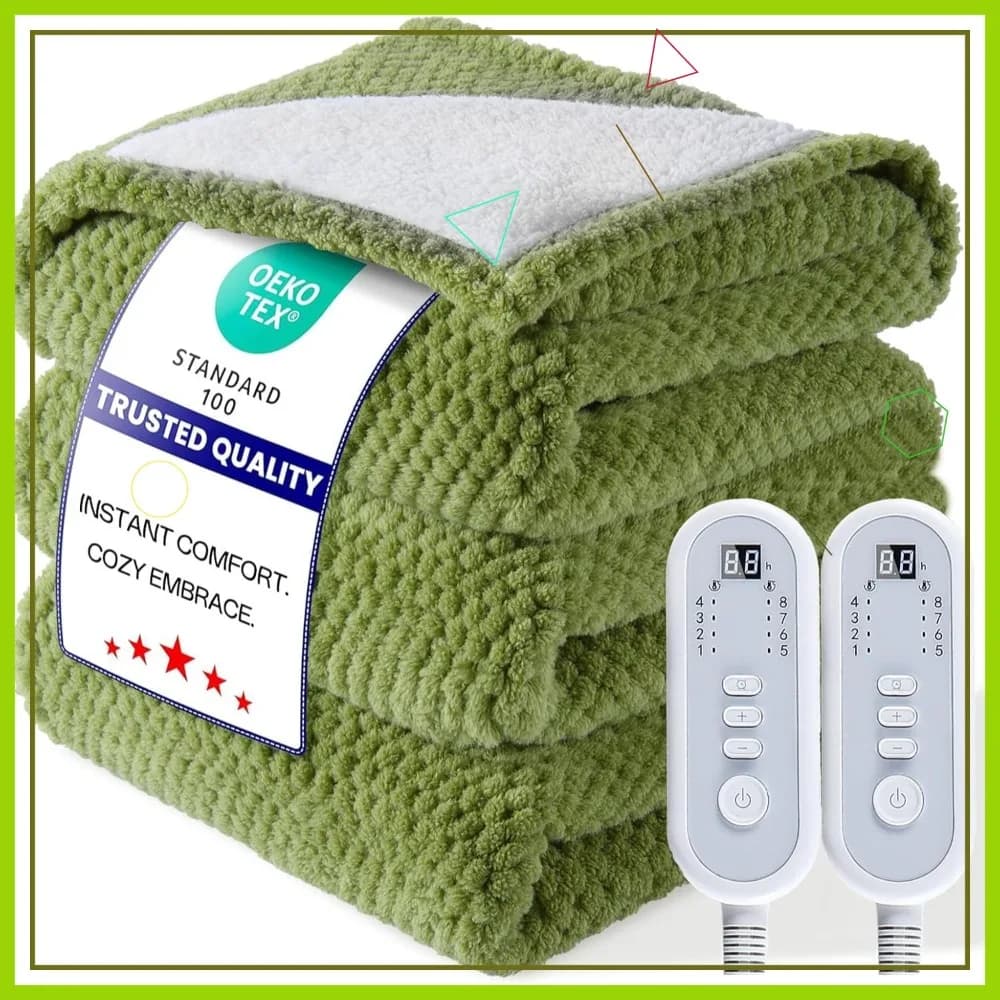 Coperta elettrica riscaldante Queen Size, 84" x 90" in sherpa a riscaldamento rapido con doppio controllo, 8 livelli e spegnimento automatico