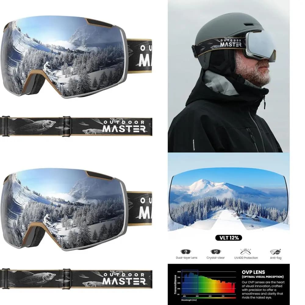 Occhiali da sci senza montatura con 2 lenti magnetiche HD Toric, compatibili con gli occhiali, ideali per lo snowboard