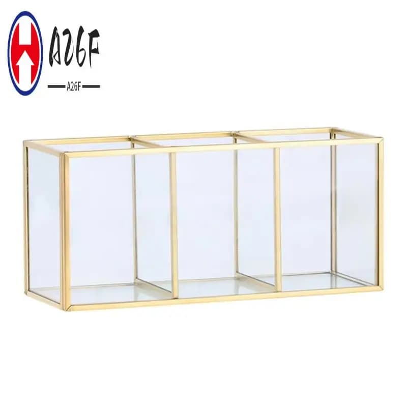A26F-Style Holder for Makeup Brushes Transparent Glass Container for Cosmetics Gold Ring Matita Lipstick Door Organizer for Makeup Brushes