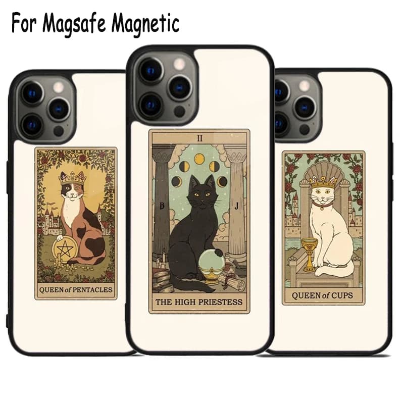 Custodia per telefono con ricarica wireless Tarot Cat per iPhone 17 Air 15 16 16e 14 13 11 12 Pro Max Plus Magsafe Cover per paraurti magnetico
