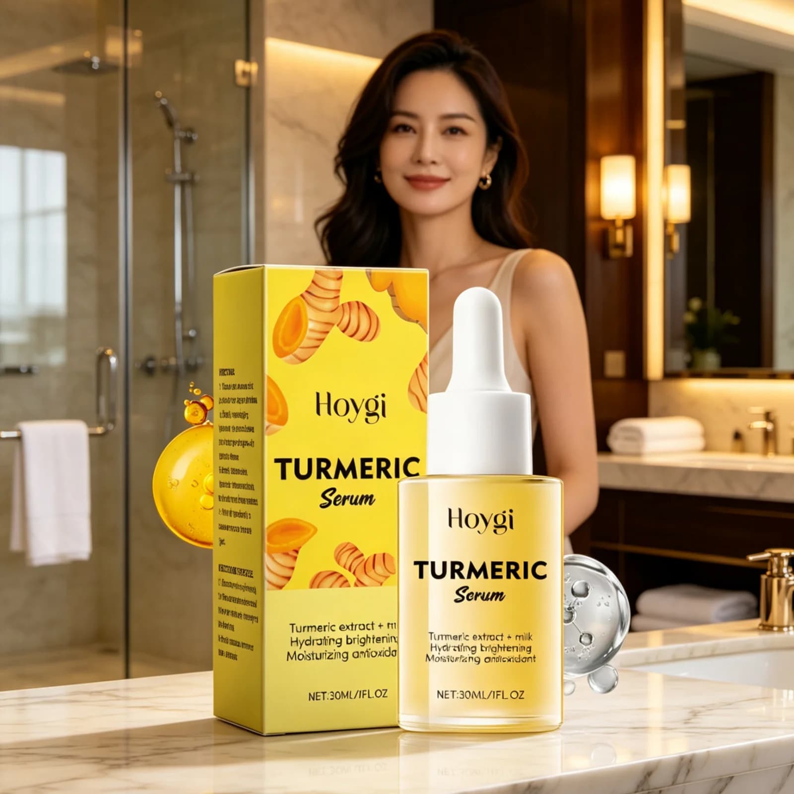 Hoygi Turmeric Serum Lock in Moisture Anti Dullness Rejuvenate Facial Skin Brightening Evens Skin Tone Gentle Face Essence Serum