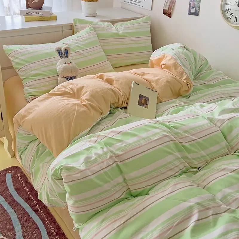 Set di Biancheria da Letto in Cotone Lavato, Tre Pezzi per Studenti, Adatto per Dormire Senza Vestiti, Lenzuolo e Copripiumino per Dormitorio