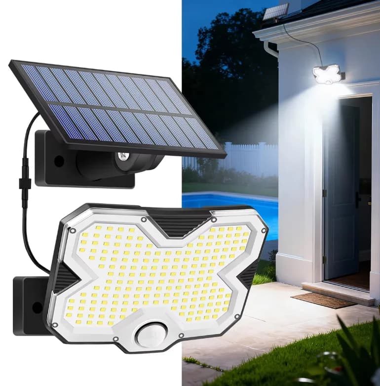 180LED Outdoor Solar Wall Light Separated Solar Panel IP65 Waterproof 3 Modes Dusk to Dawn Spot Lamp for Garden Yard Patio Fence