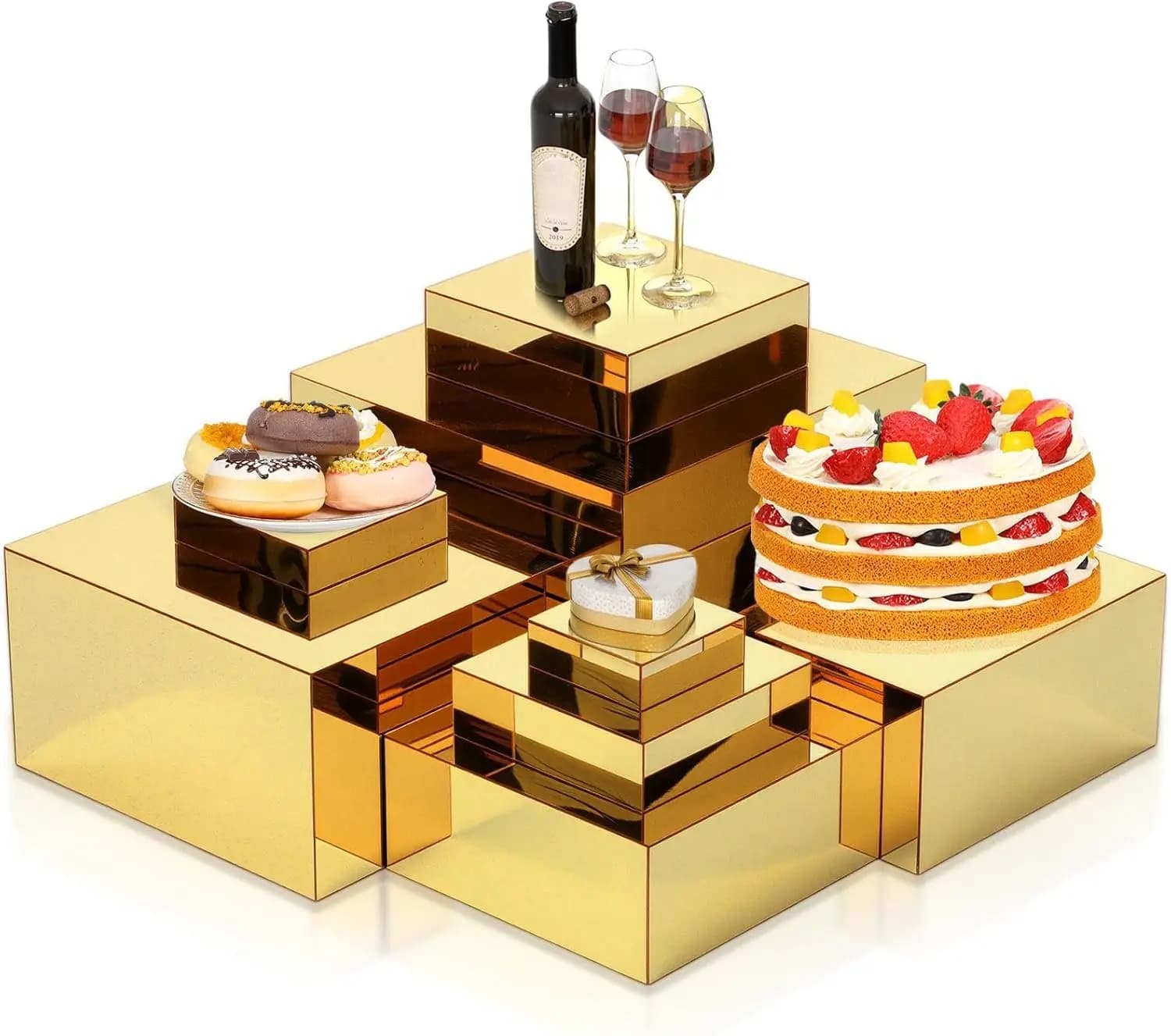 Set di 8 Espositori in Acrilico, Scatole Cubiche Dorate per Alimenti, Gioielli e Decorazioni da Tavola