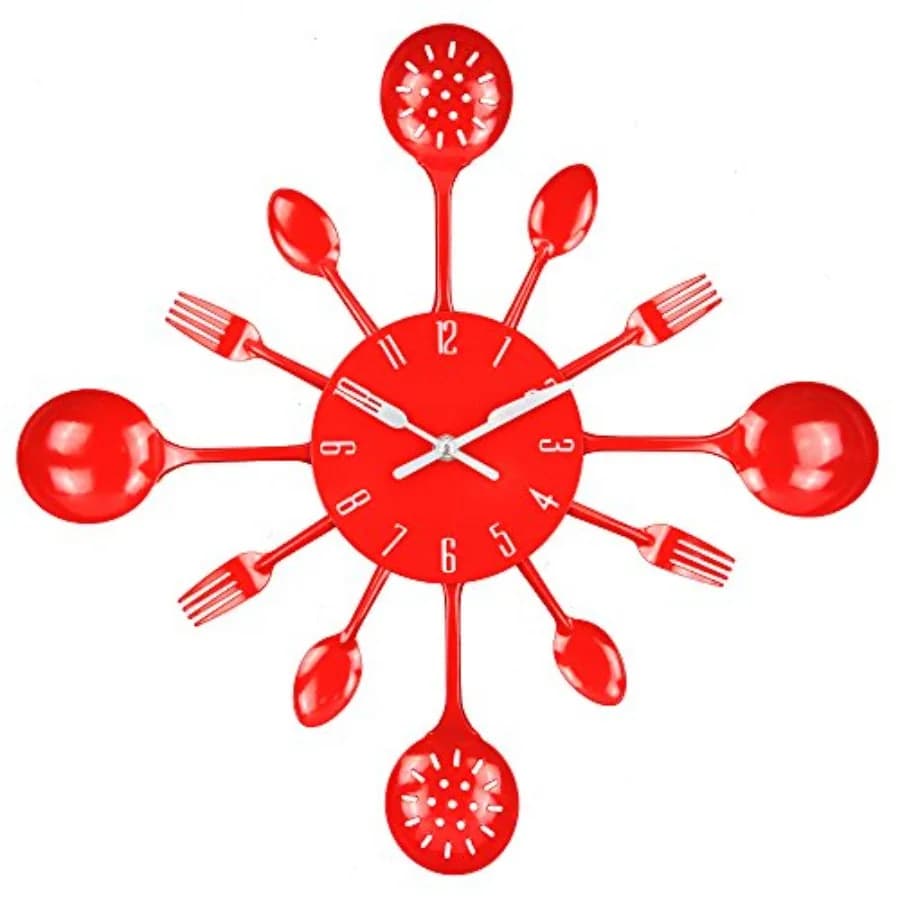 Wall Clock 16" in Metal Shape Kitchen Tools, Crib and Fork, Modern Creative Wall Clock, Old Style Home Decoration