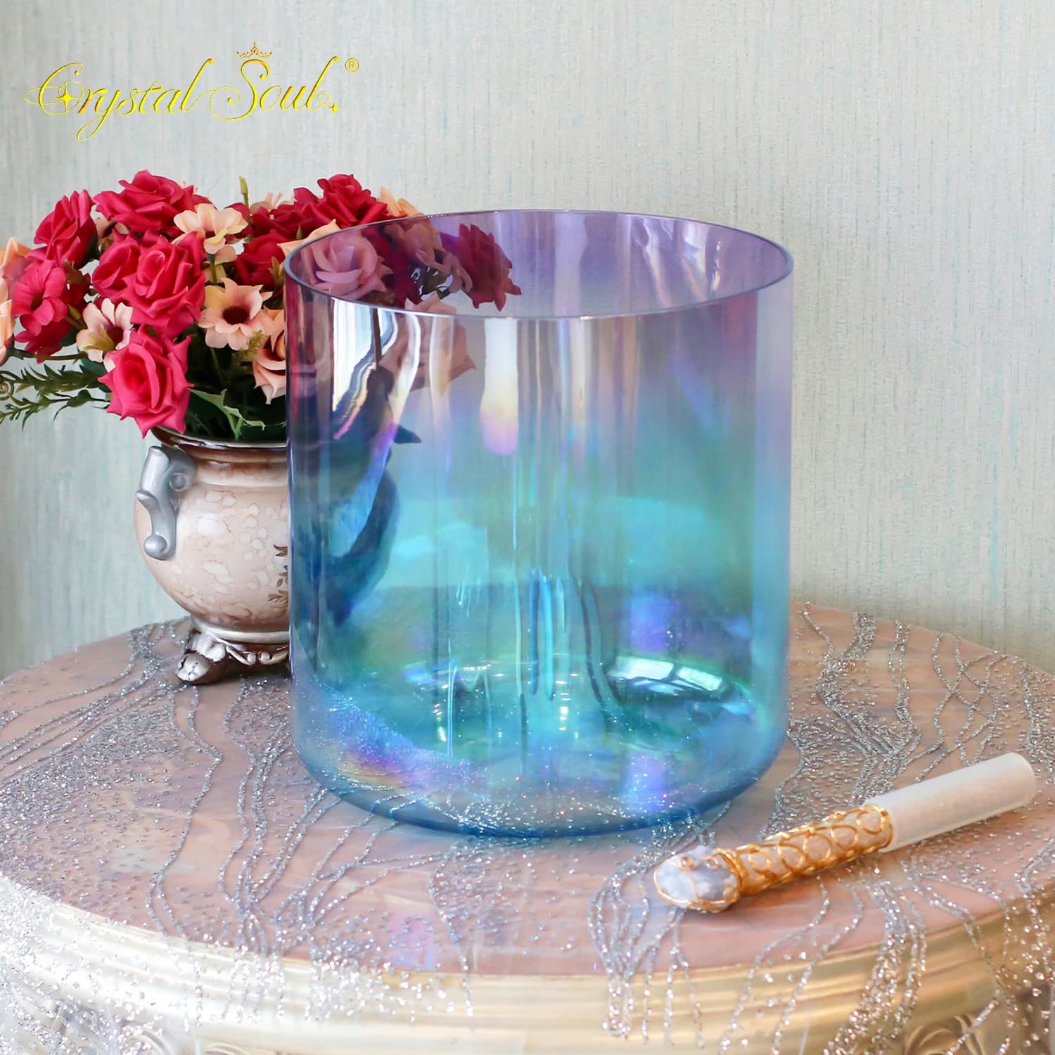 NEW2026 Design Dreamy Romantic Gradient Color Crystal Singing Bowl For Meditation Sound Healing bol tibetain wooden bowl cuenco