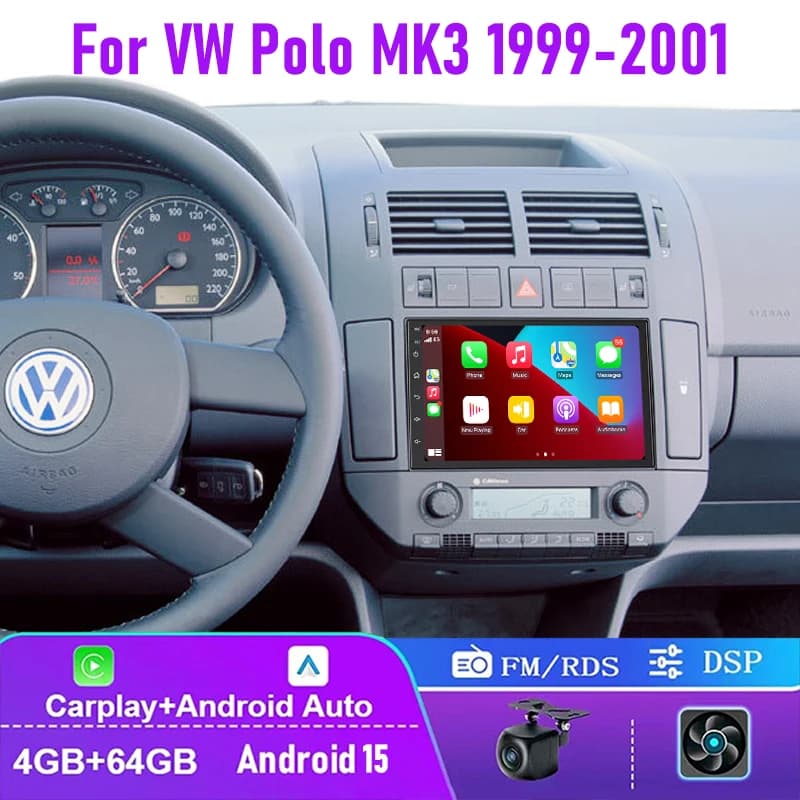 7" 4+64GB For VW Polo MK3 1999-2001 Car Radio Carplay Android 15 Auto Steering Wheel Control 2DIN GPS Navi Google Map