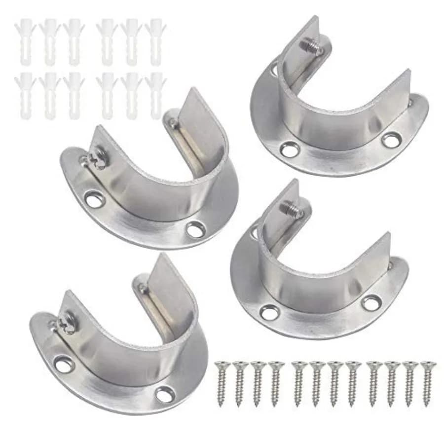 1-5/16 Shower Closet Rod Holder Set U Shaped Hanging Rod Flange Socket Heavy Duty Curtain Pole Bracket Supports Stainless Steel