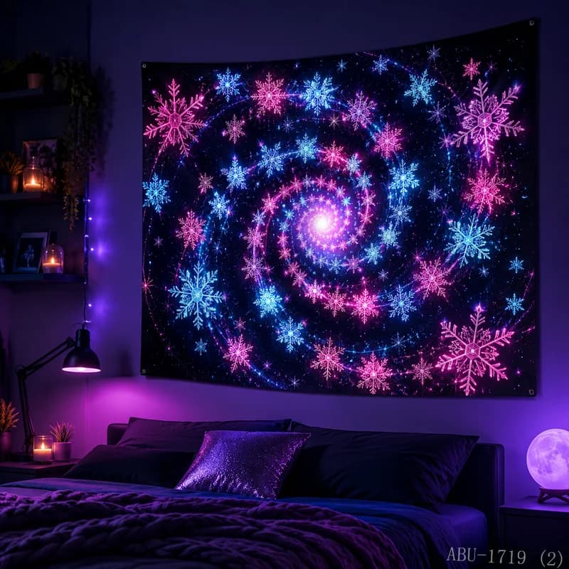 VIKAMA Halo Crystal Snowflake Aurora Reindeer Starry Sky Christmas Tapestry Wall Hanging Decor for Living Room