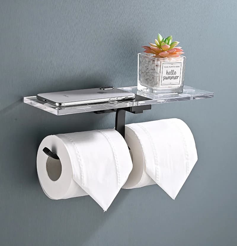 Brushed gold/Black Bathroom Paper Roll Holder Aluminum Wall-mounted Toilet Paper Rack Phone Holder Tissue Holder Acrylic Shelf