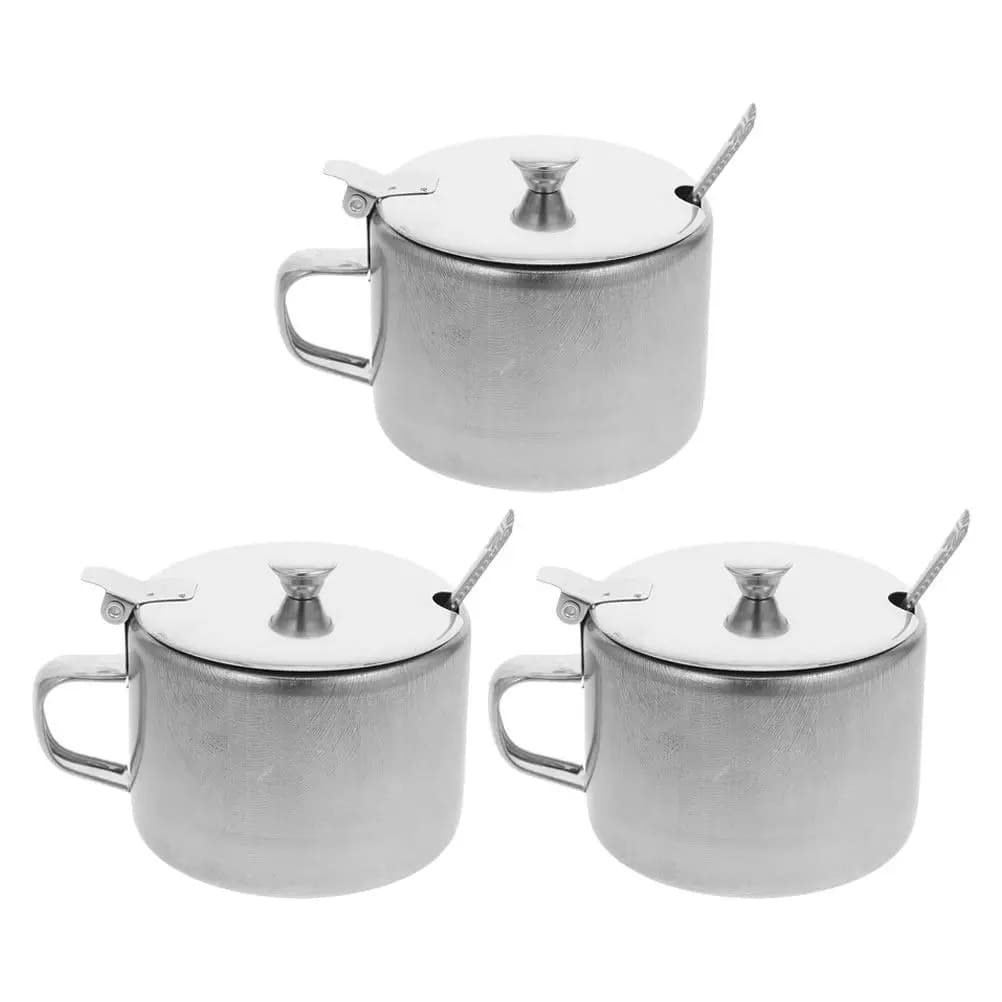 Set di 3 Zuccheriere in Acciaio Inox, Versatili Contenitori per Spezie per Cucina, Casa, Ristorante, Piano di Lavoro, Conservazione di Condimenti e Alimenti