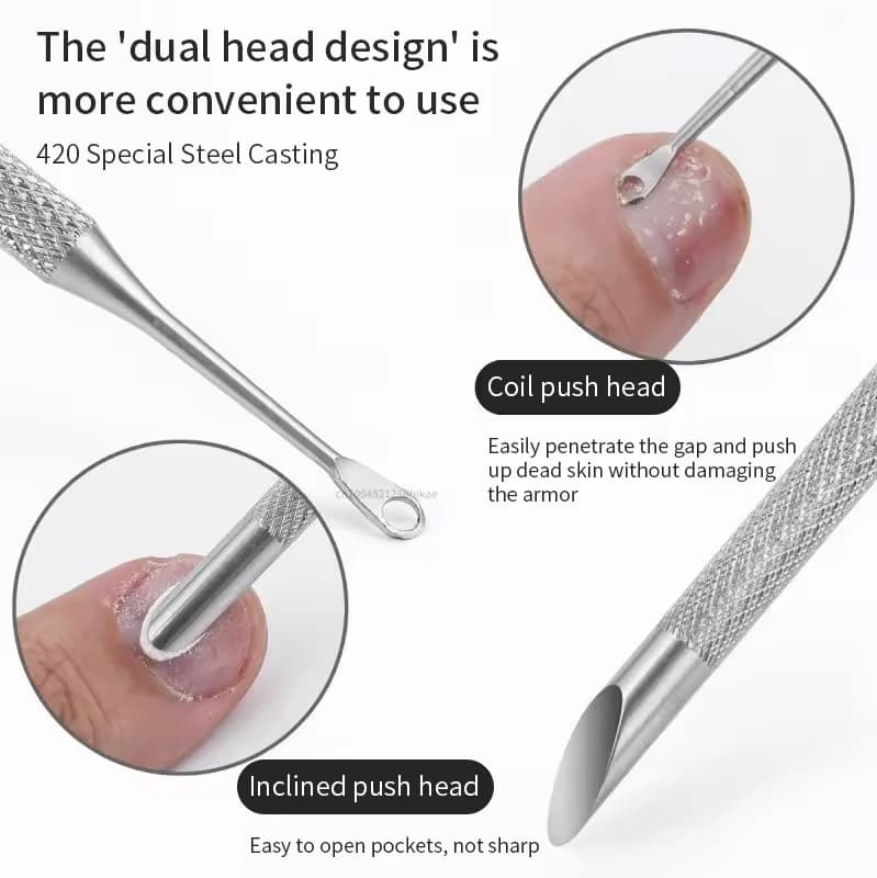 Double-Headed Stainless Steel Cuticle Remover Nail Pusher Exfoliation Prep Tool Bevel Shovel Manicure Pen Nail Art Tools