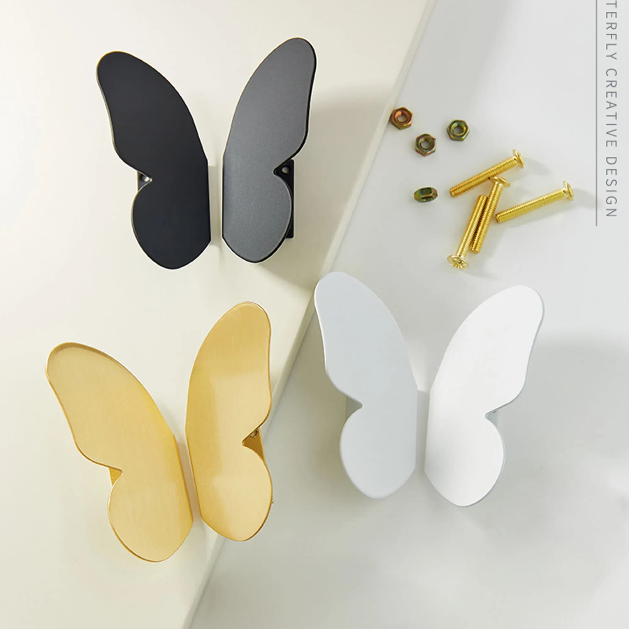 Maniglie per Mobili a Farfalla in Ottone Massiccio Oro Nero Bianco, Pomelli per Cassetti, Maniglie per Armadi, Ferramenta Moderna Semplice per Arredamento Casa